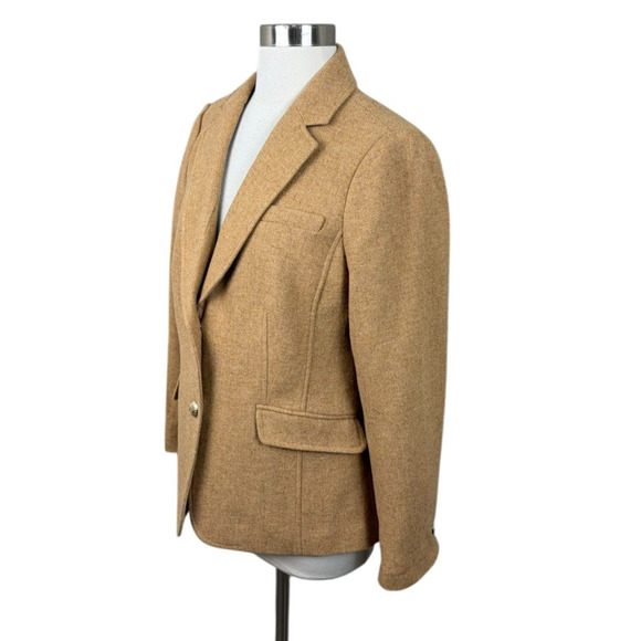 Talbots 10 Single Breasted Camel Herringbone Wool Blazer Office Academia Classic - Picture 2 of 4